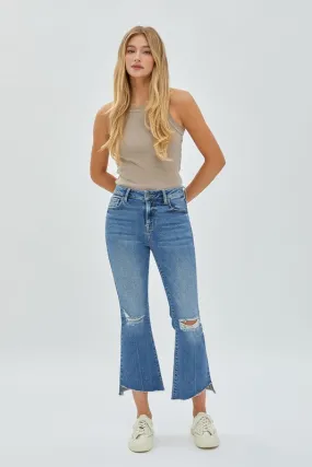 HIDDEN VINTAGE WASH STEP HEM STRETCH CROP FLARE