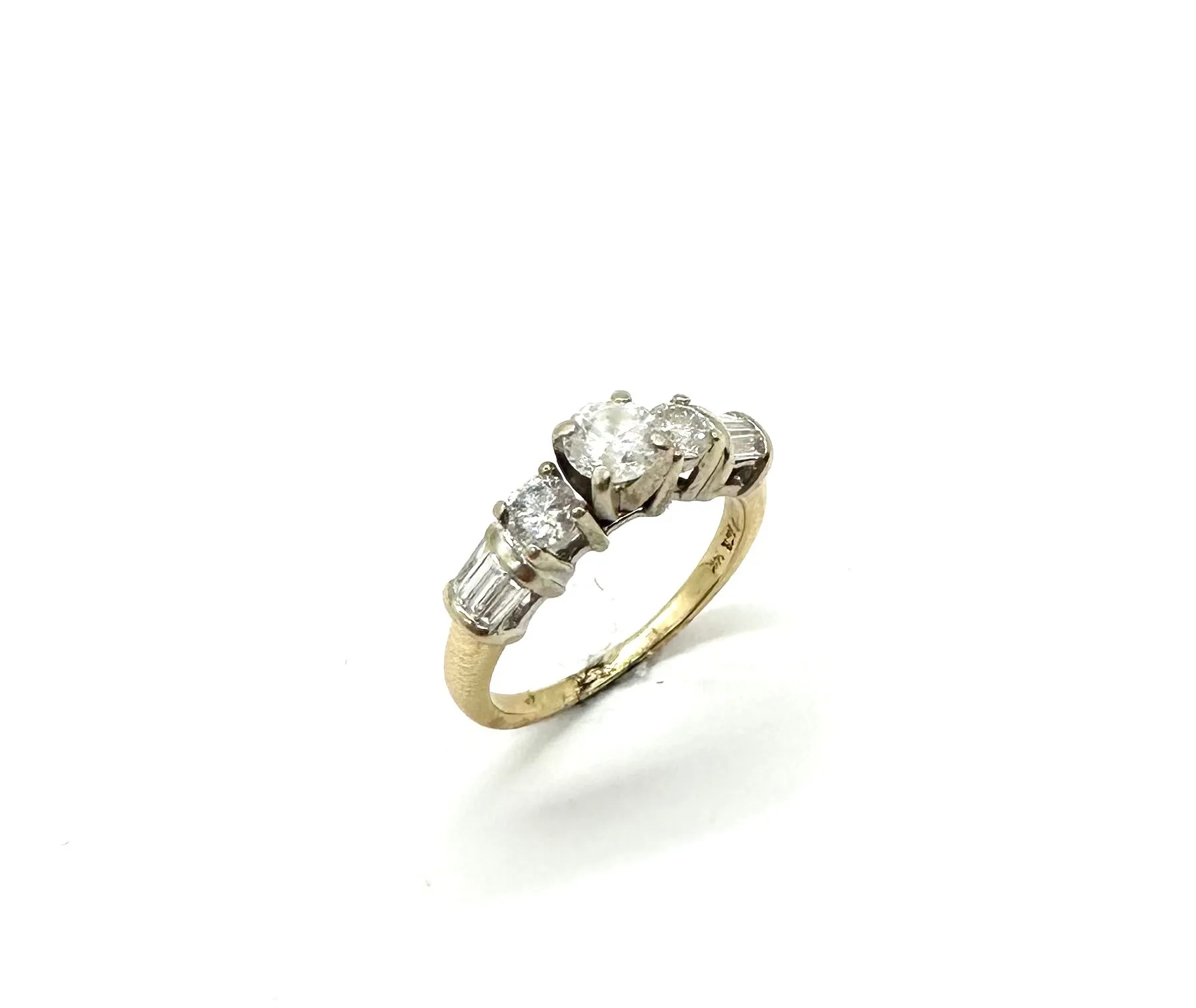 1 CTW Round and Baguette Diamond Ring