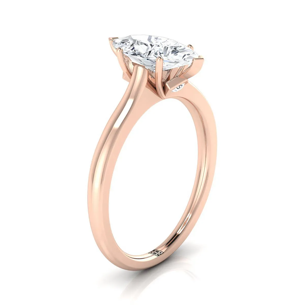 14K Rose Gold Marquise  Cathedral Solitaire Surprise Secret Stone Engagement Ring