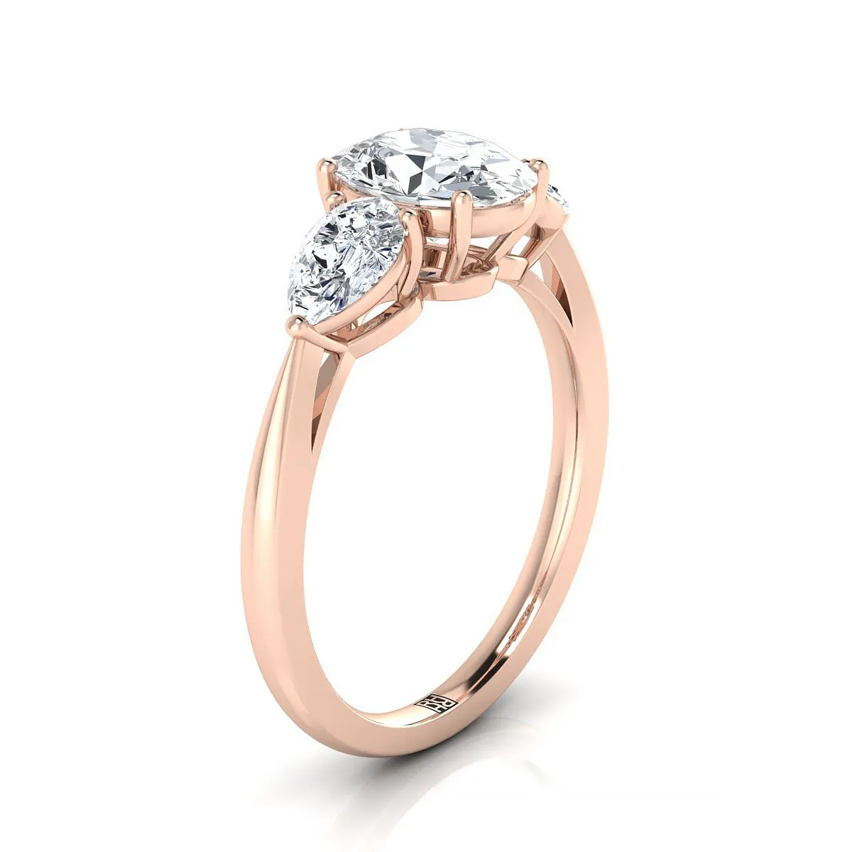 14K Rose Gold Oval Diamond Perfectly Matched Pear Shaped Three Diamond Engagement Ring -7/8ctw