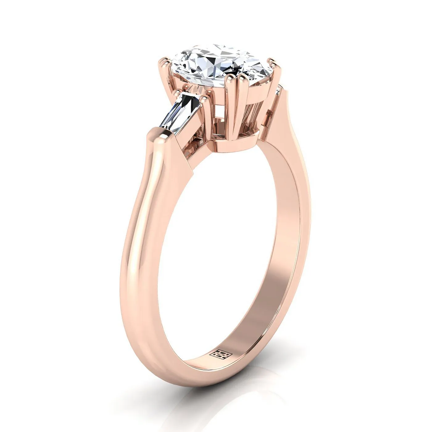 14K Rose Gold Oval Diamond Tapered Baguette Engagement Ring -1/4ctw