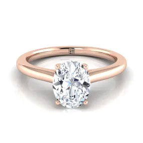 14K Rose Gold Oval  Pinched Comfort Fit Claw Prong Solitaire Engagement Ring