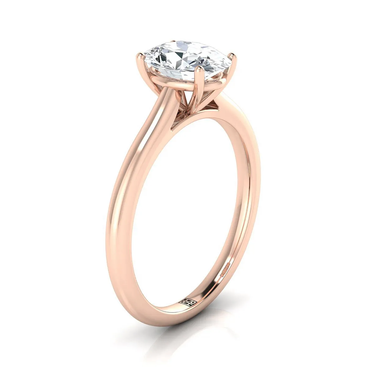 14K Rose Gold Oval  Pinched Comfort Fit Claw Prong Solitaire Engagement Ring