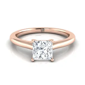 14K Rose Gold Princess Cut  Pinched Comfort Fit Claw Prong Solitaire Engagement Ring