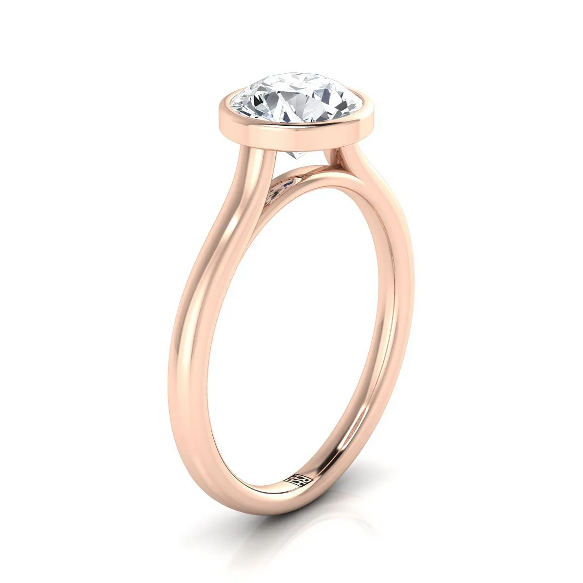 14K Rose Gold Round Brilliant  Simple Bezel Solitaire Engagement Ring