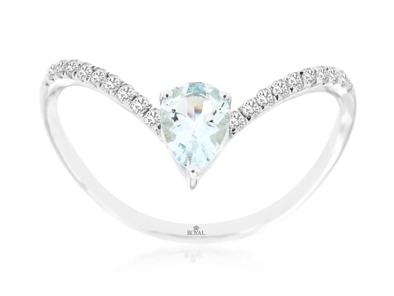 14K White Gold Aquamarine and Diamond Chevron Style Ring