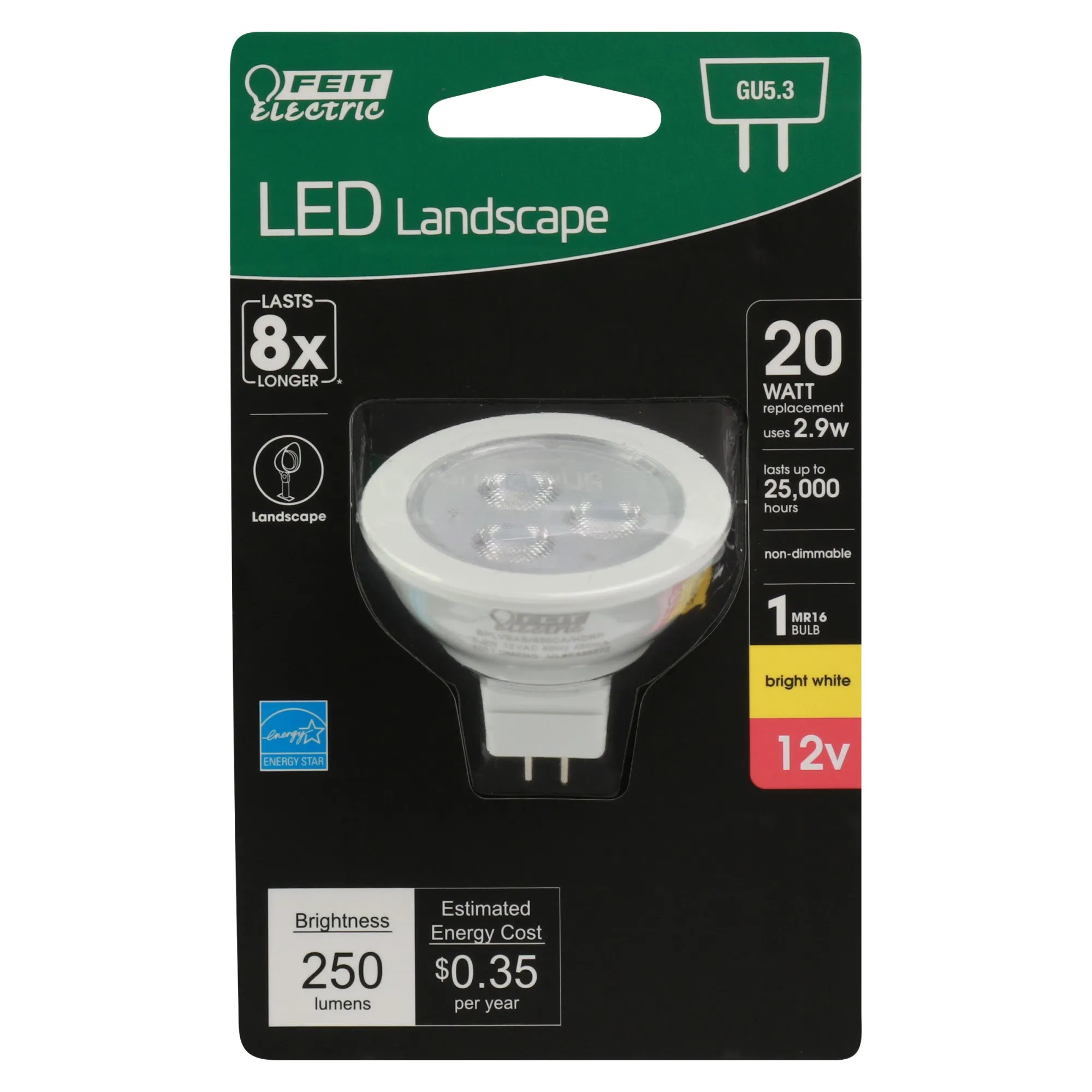 2.9W (20W Replacement) Warm White (3000K) GU5.3 Base MR16 Landscape LED