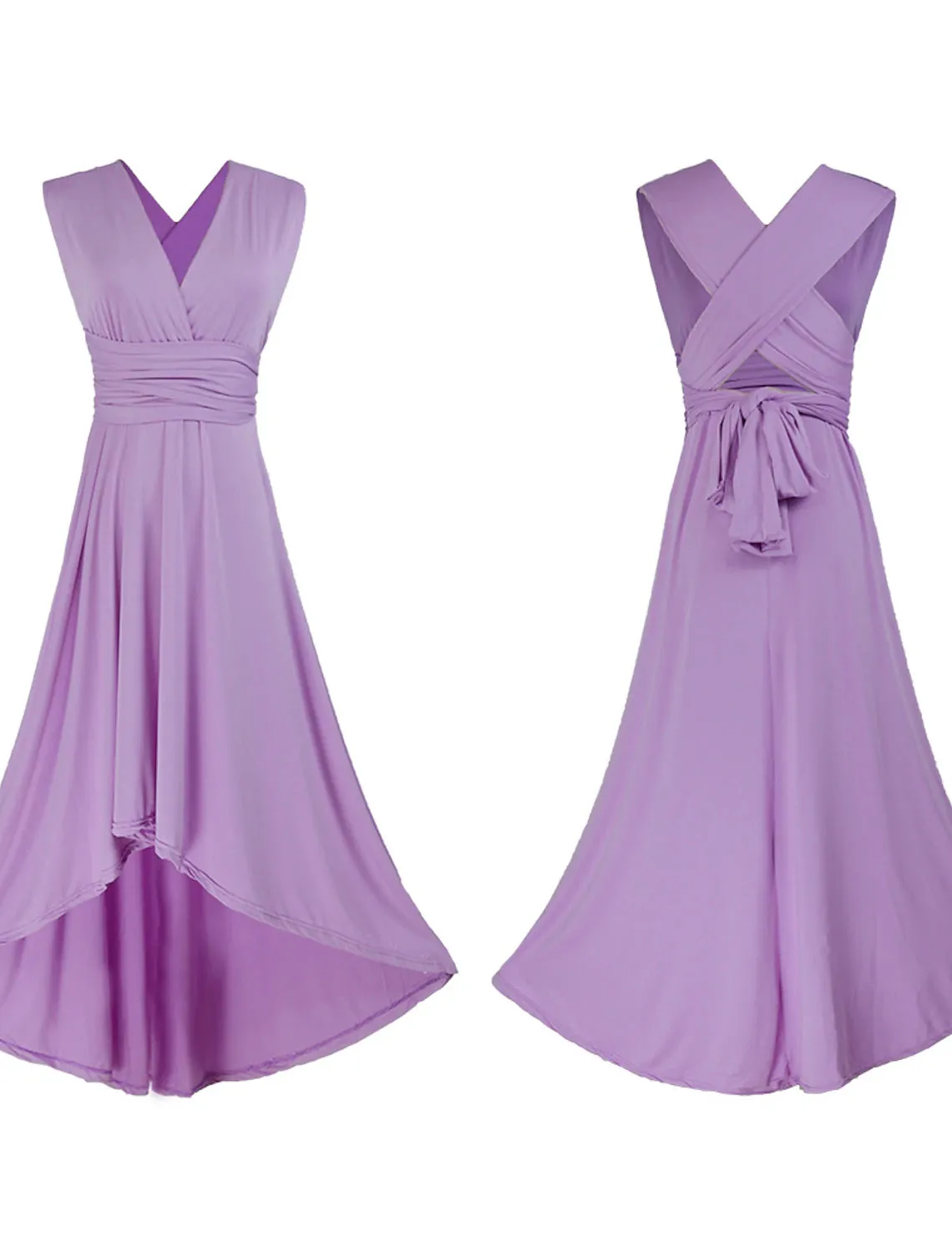 A-Line Bridesmaid Dress V Neck Sleeveless Convertible Infinity Asymmetrical Spandex with Pleats / Solid Color