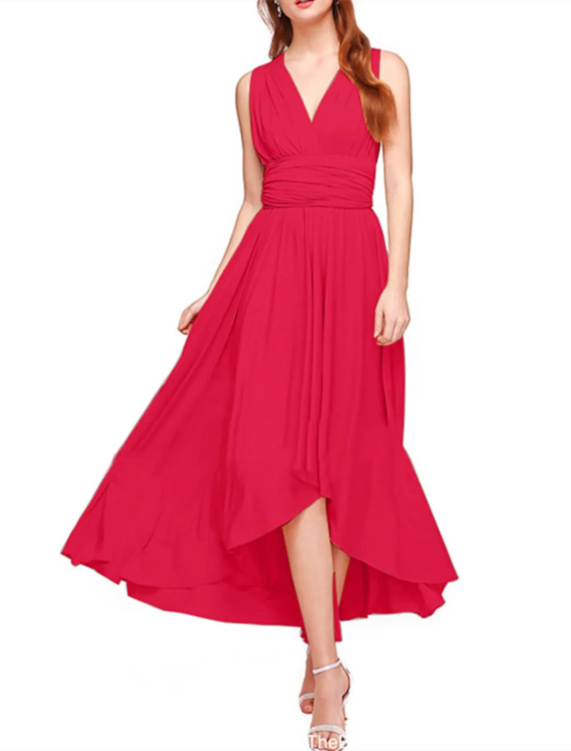 A-Line Bridesmaid Dress V Neck Sleeveless Convertible Infinity Asymmetrical Spandex with Pleats / Solid Color