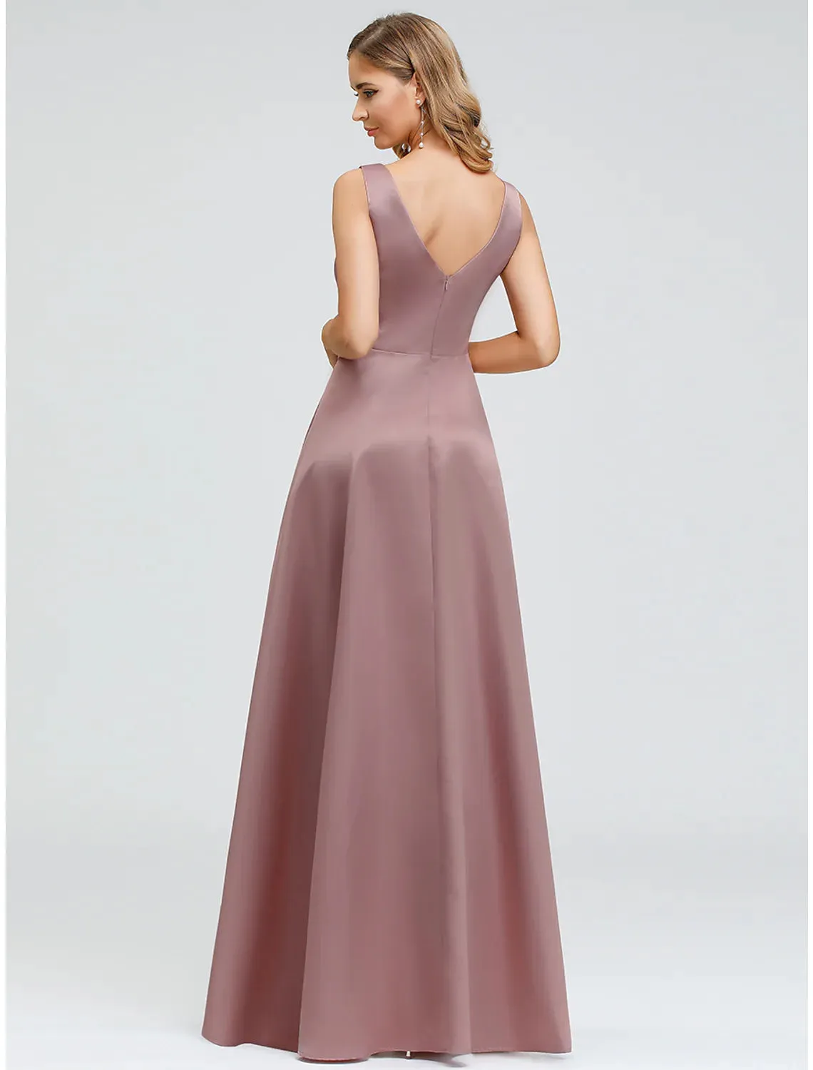 A-Line Elegant Wedding Guest Cocktail Party Dress V Neck V Back Sleeveless Asymmetrical Polyester with Crystals Beading