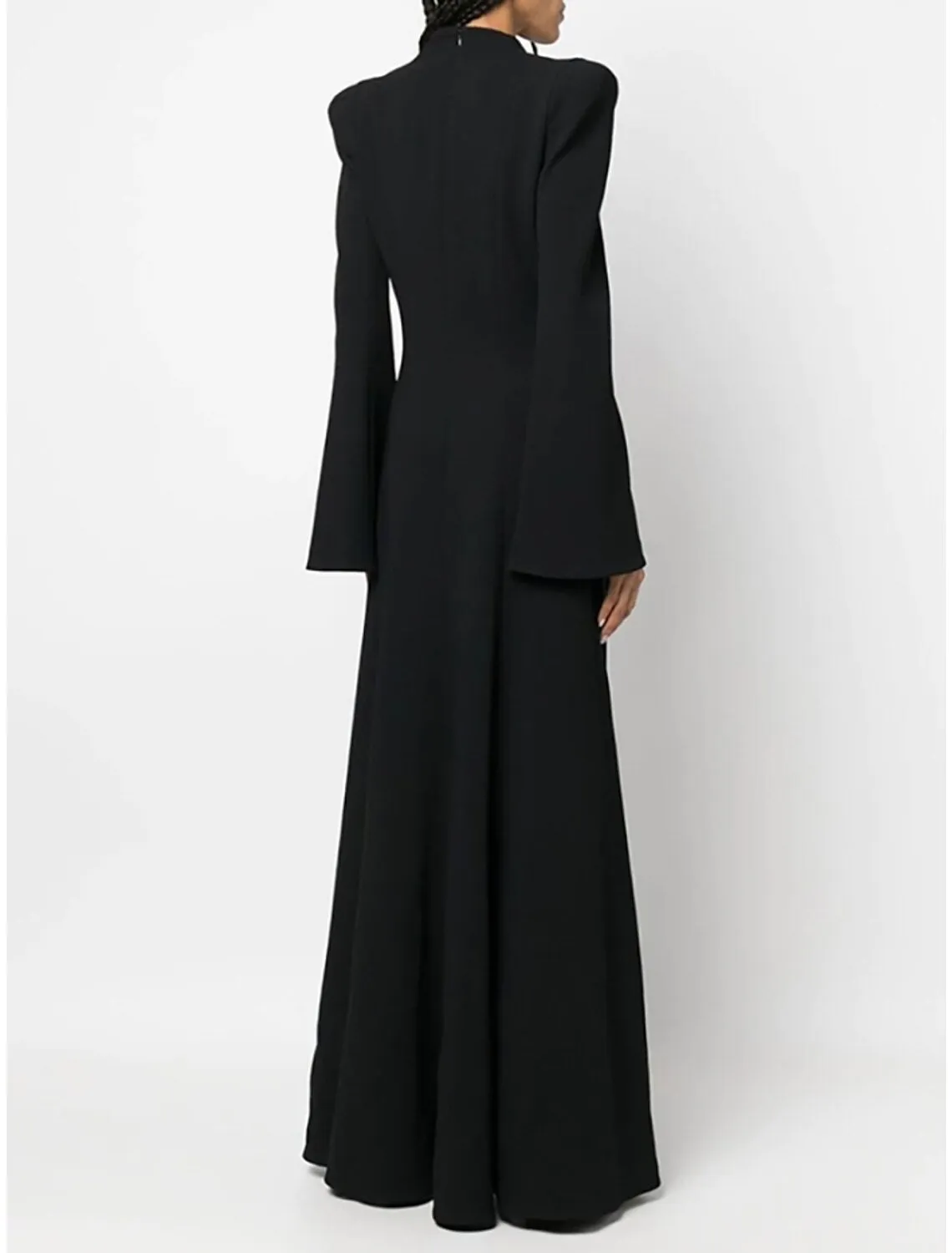 A-Line Evening Gown Elegant Dress Formal Asymmetrical Black Dress Long Sleeve V Neck Stretch Fabric with Pleats