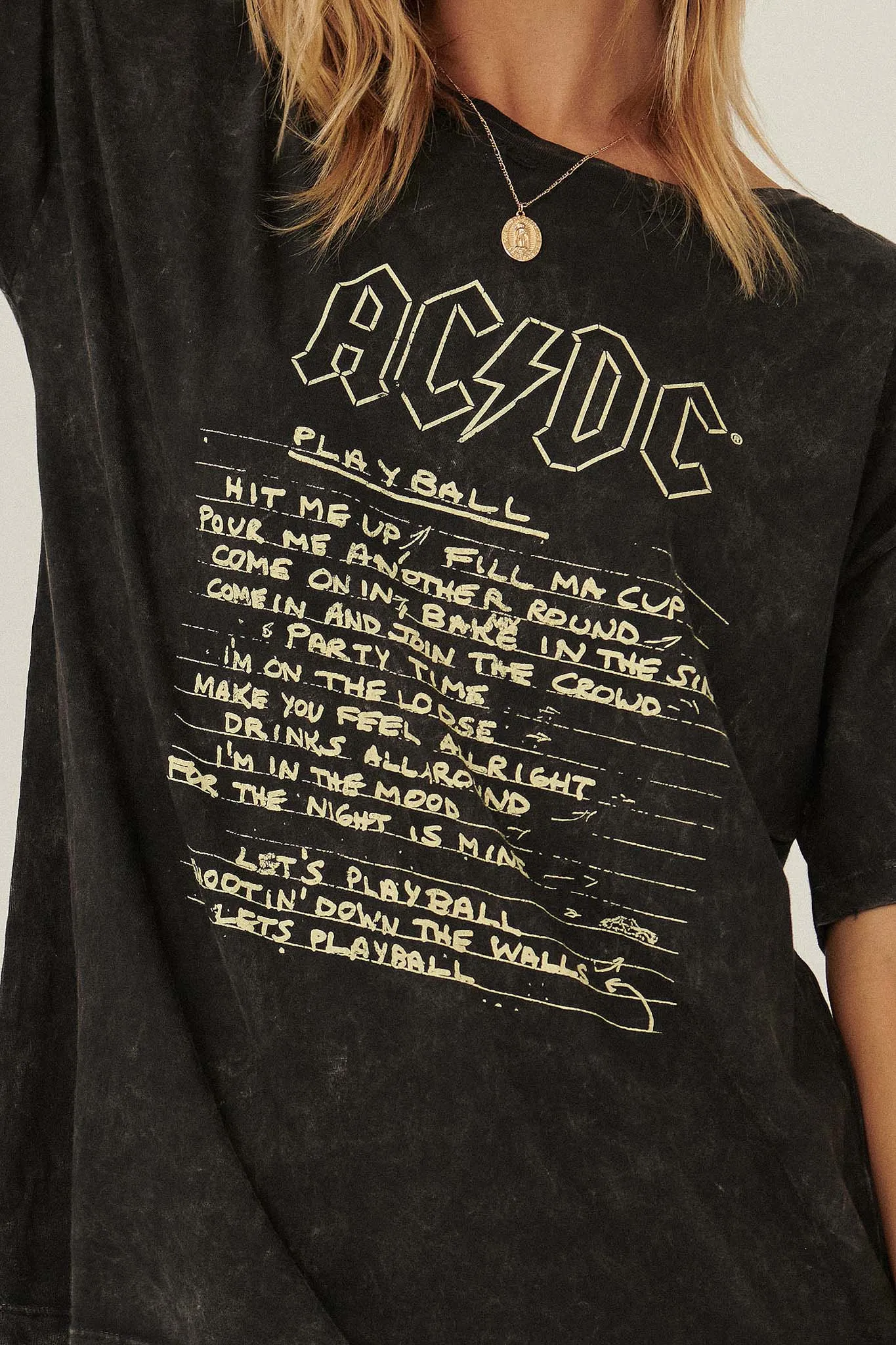 AC/DC Play Ball Lyrics Distressed Graphic Tee