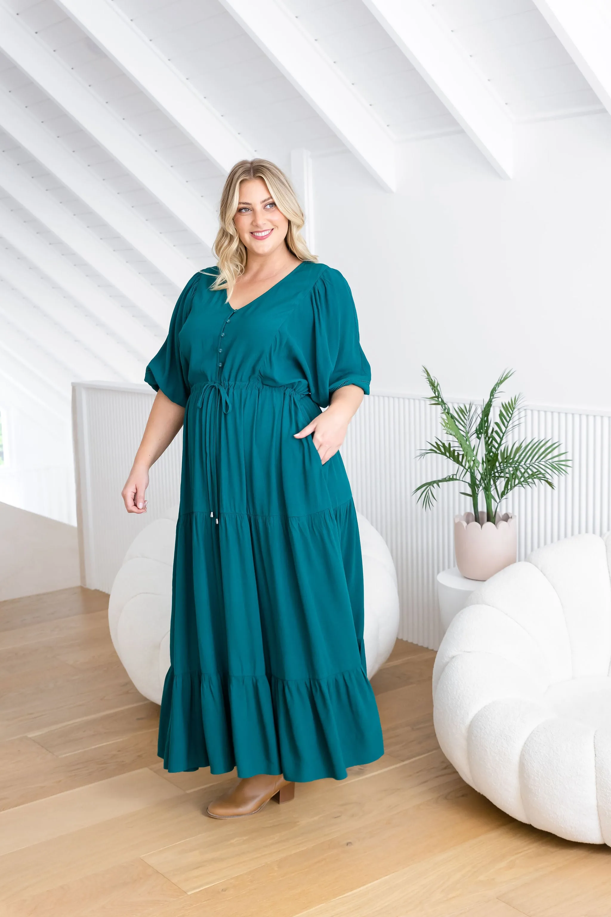 Addison Dress in Forest Green