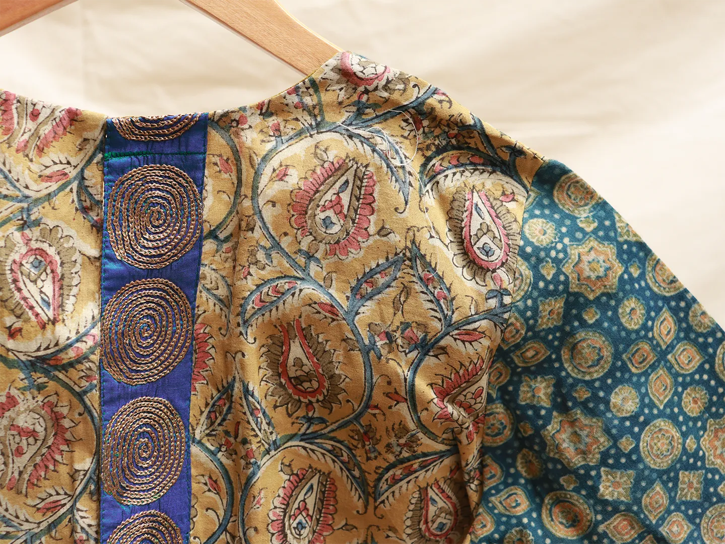 Aegean Blue and cyber yellow Ajrak blouse