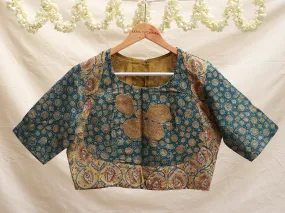 Aegean Blue and cyber yellow Ajrak blouse