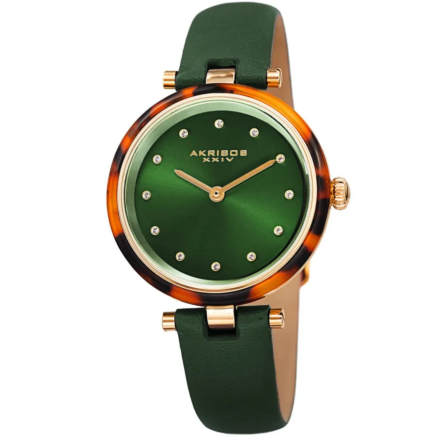 Akribos Xxiv Quartz Crystal Green Dial Ladies Watch AK1052GN