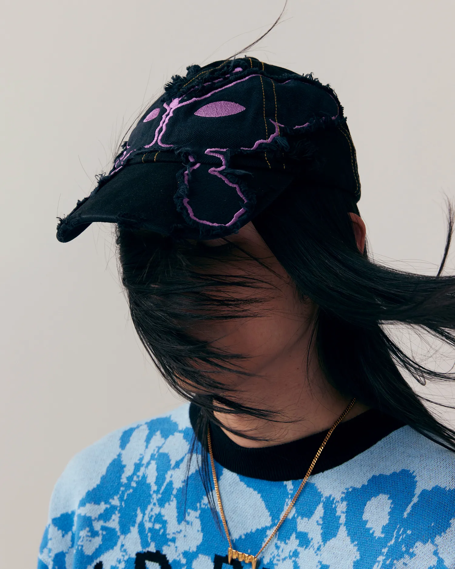 Alien Kiss Fraying Baseball Cap - Denims