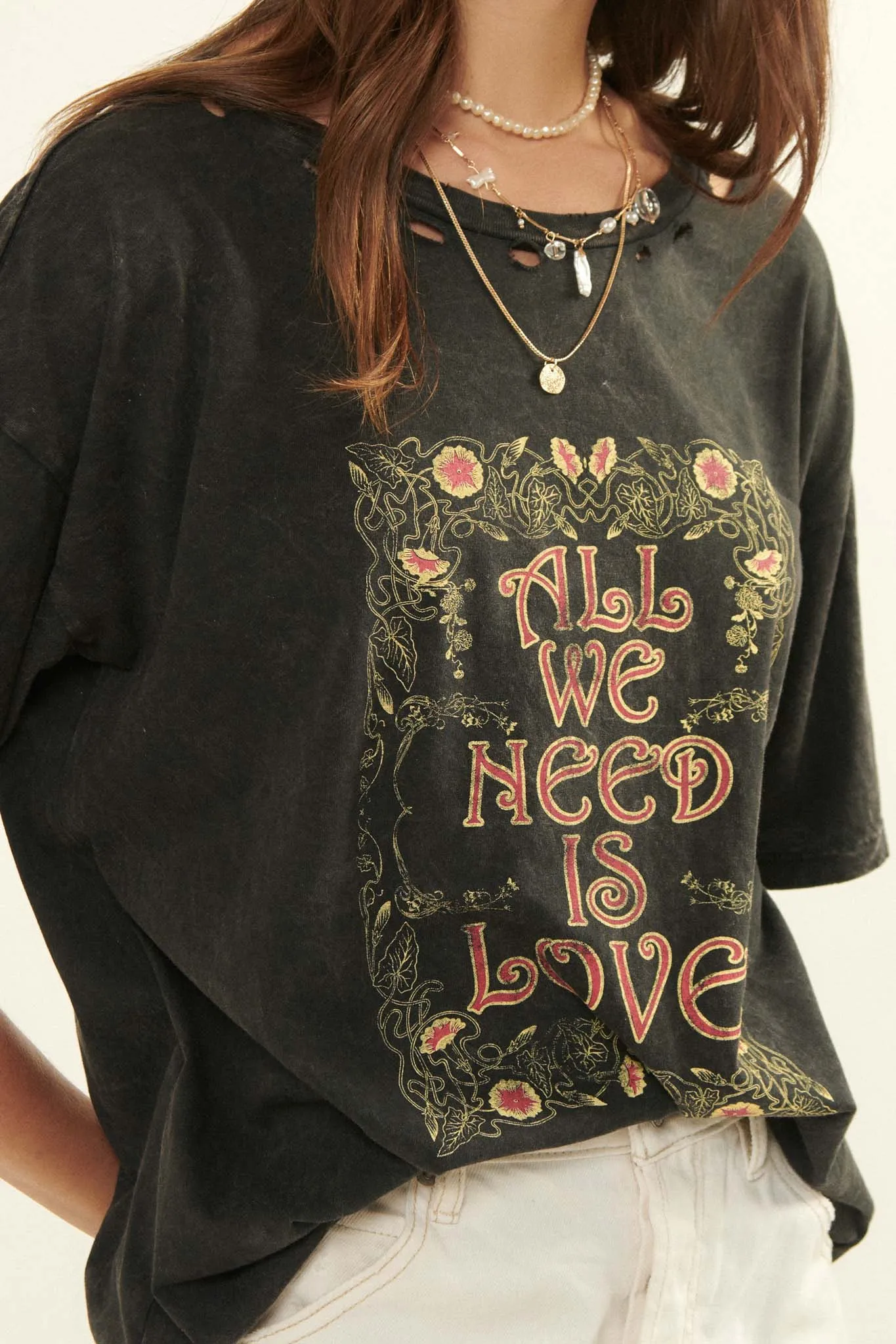 All We Need is Love Distressed Graphic Tee