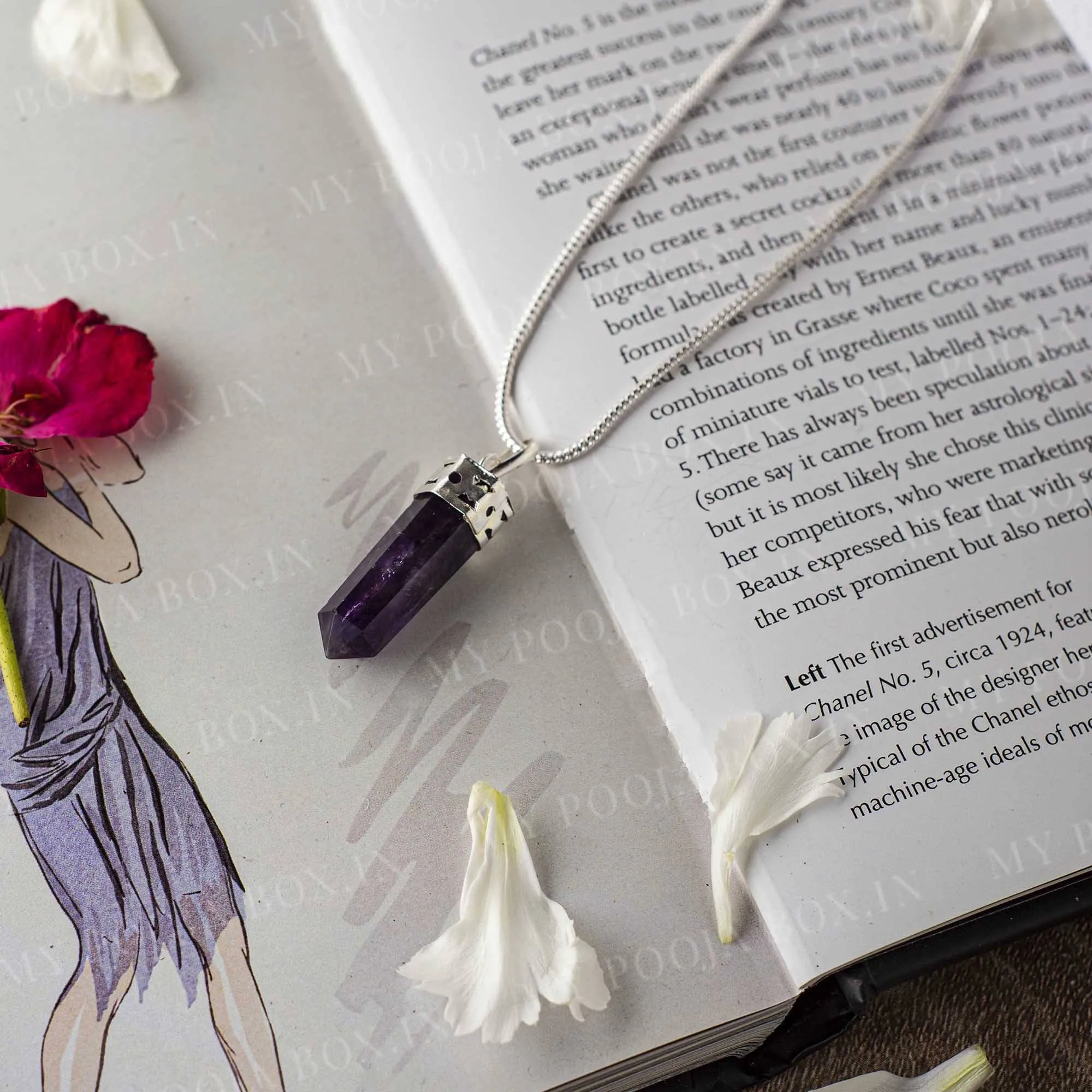 Amethyst Pencil Pendant Necklace for Peace