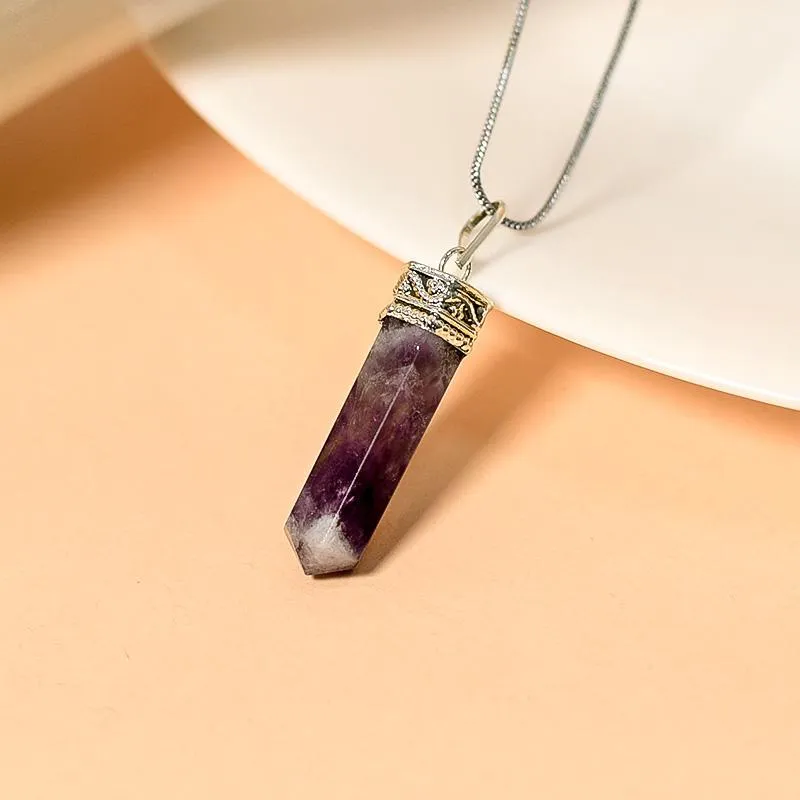 Amethyst Pencil Pendant Necklace for Peace