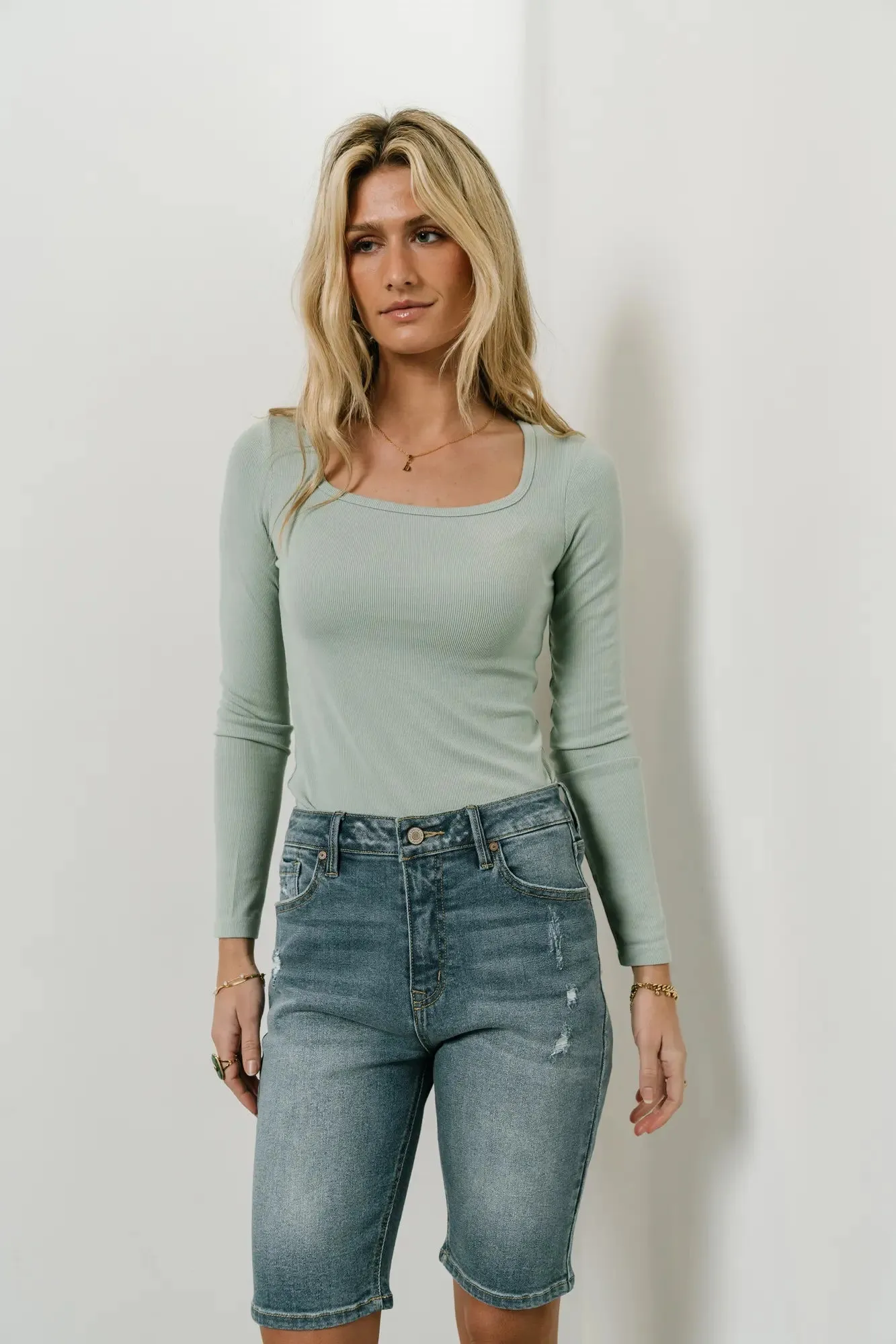 Amy Square Neck Bodysuit in Seafoam - FINAL SALE