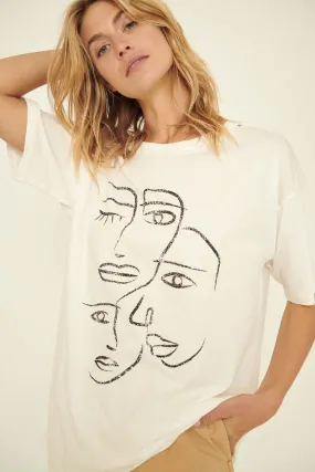 Art Faces Oversize Distressed Graphic Tee