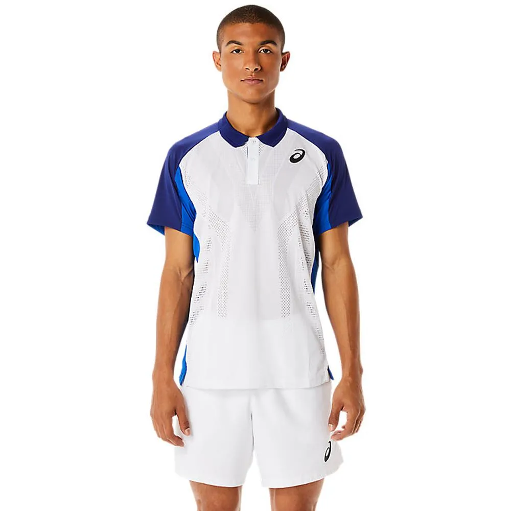 Asics Men's Match Actibreeze Polo - Brilliant White/Dive Blue