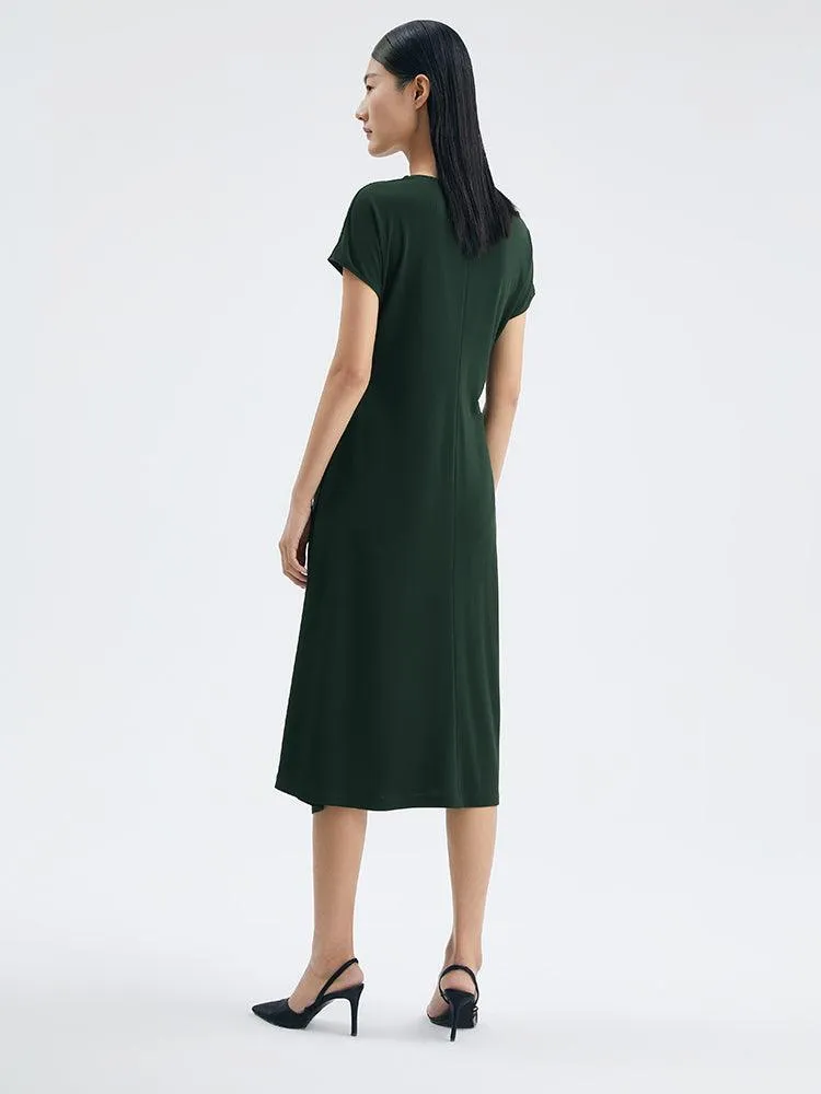 Asymmetrical Pleated Gathered Waist Dress