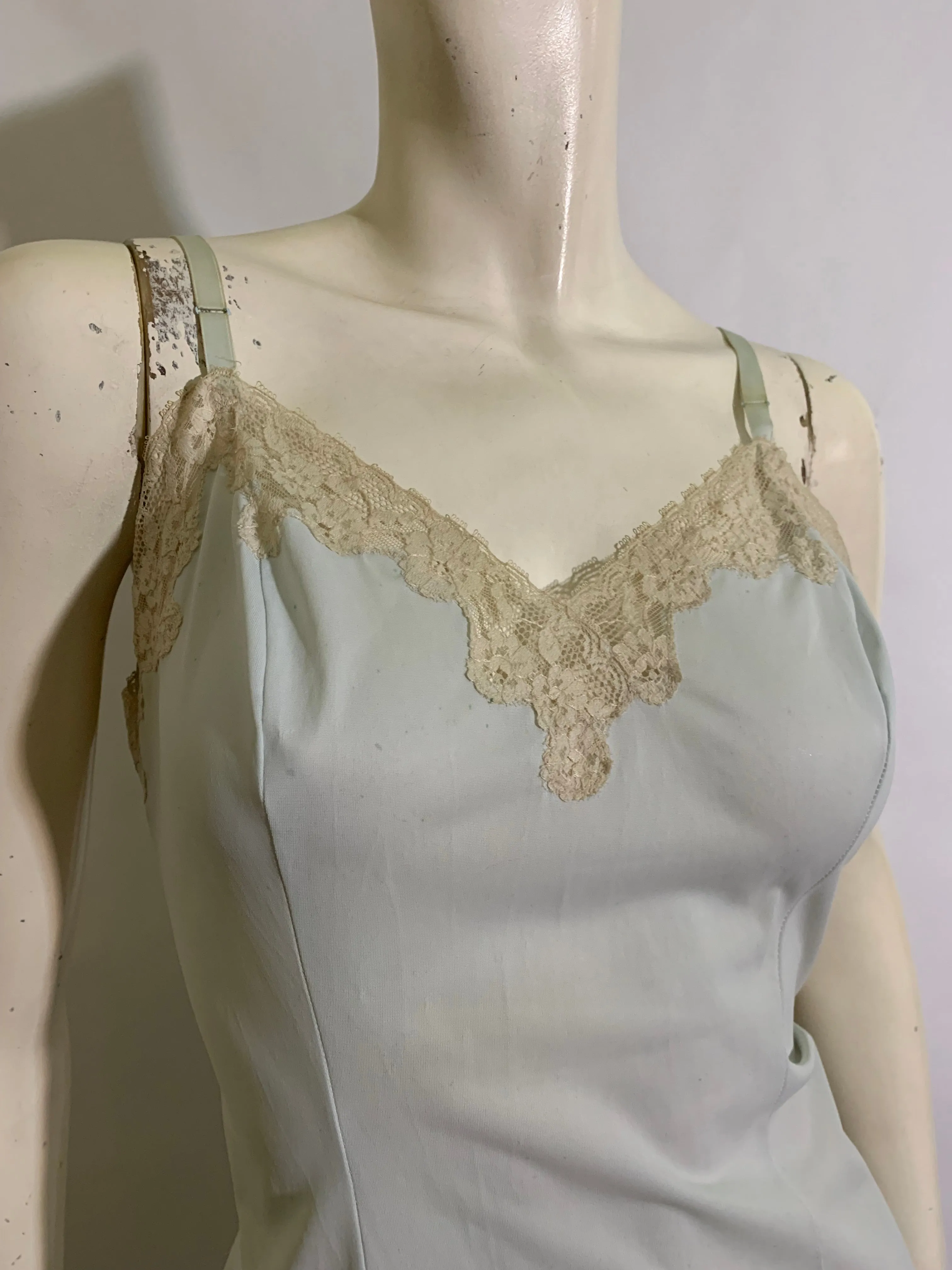 Baby Blue Nylon and Lace Full Slip with Ribbon Hem circa 1960s 32