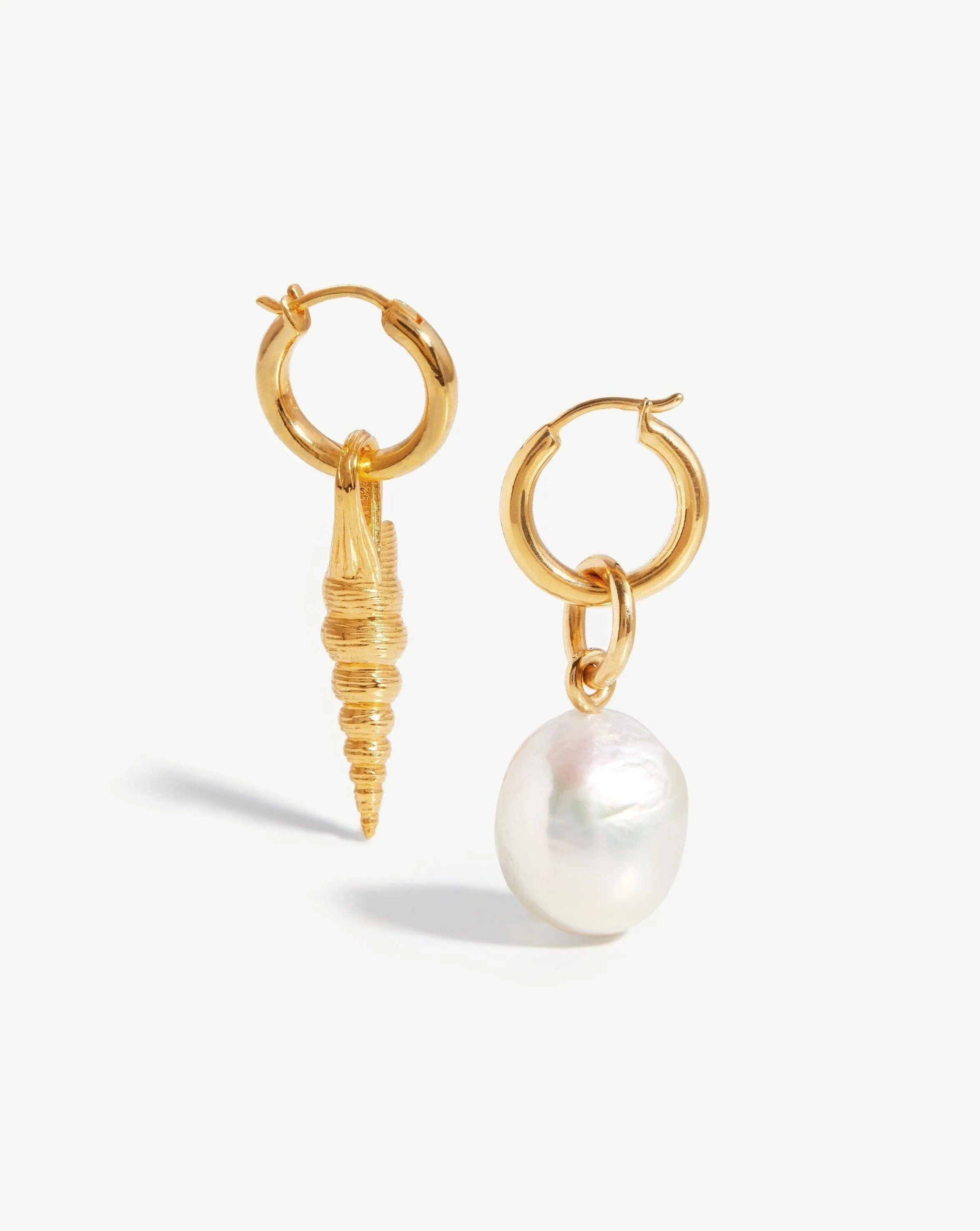 Baroque Pearl & Spiral Shell Hoop Earrings | 18ct Gold Vermeil/Pearl