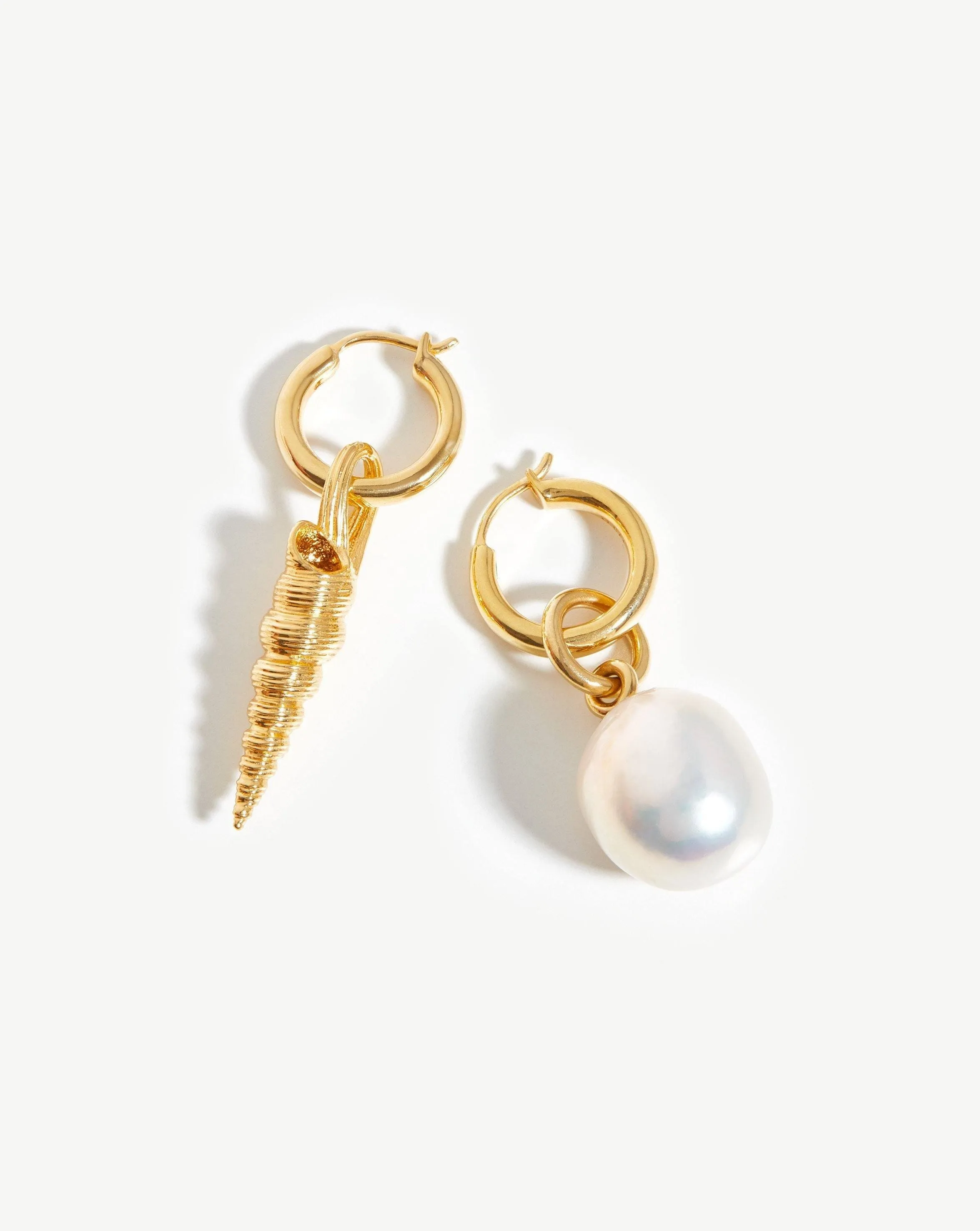 Baroque Pearl & Spiral Shell Hoop Earrings | 18ct Gold Vermeil/Pearl