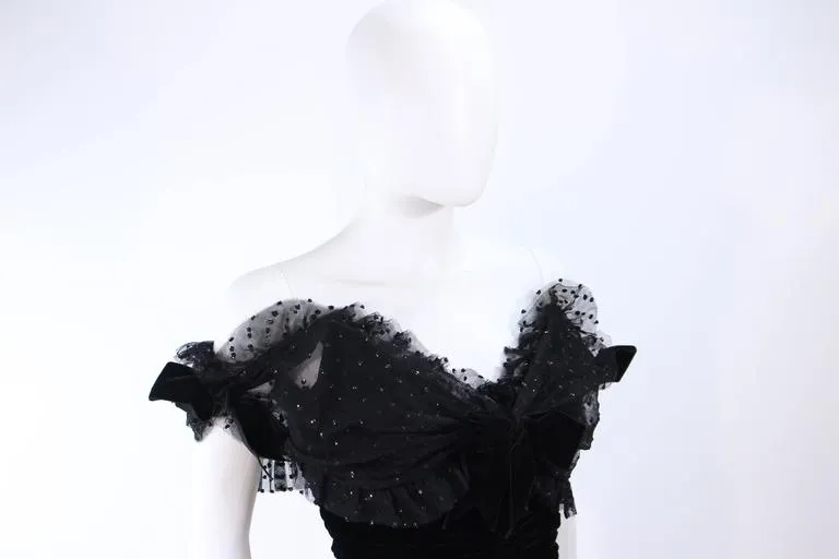 BELVILLE SASSON Black Velvet and Lace Ruched Gown Size 2