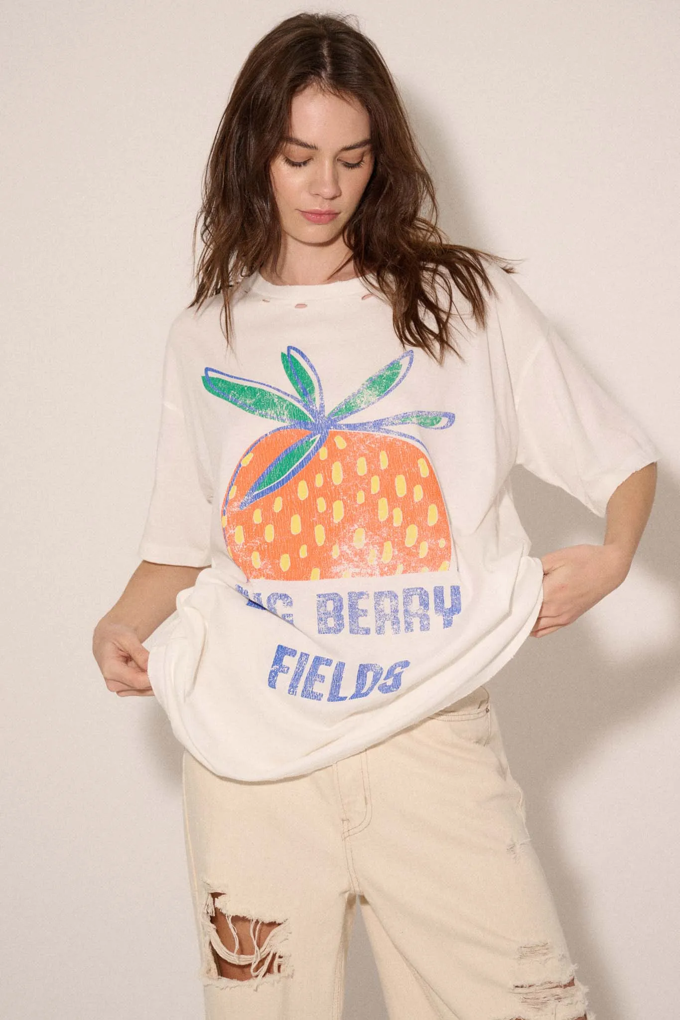 Big Berry Fields Distressed Oversize Graphic Tee