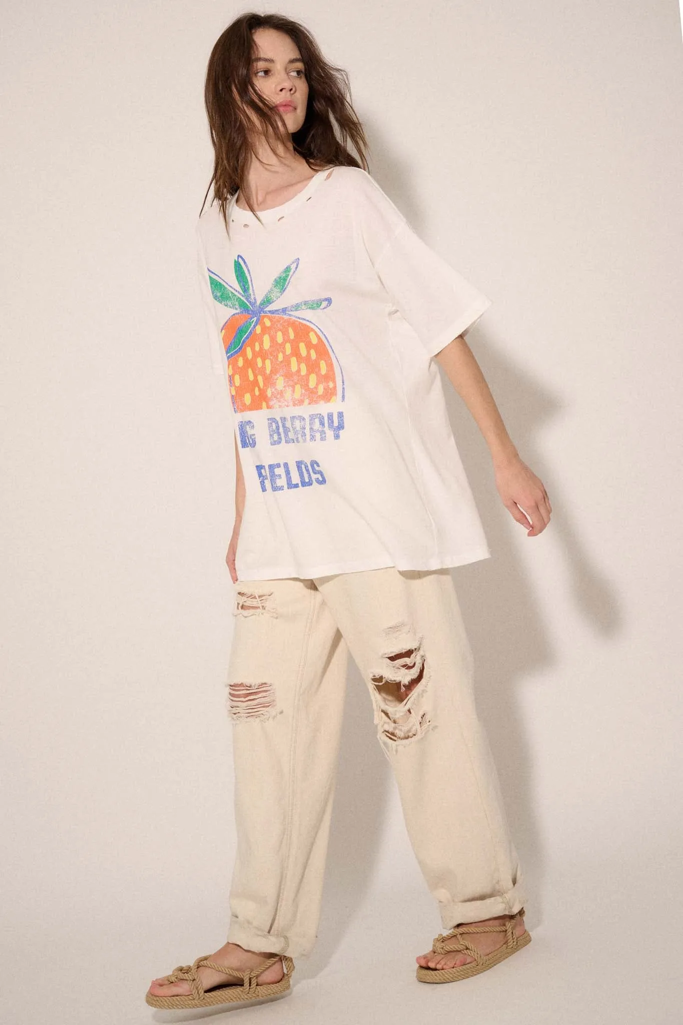 Big Berry Fields Distressed Oversize Graphic Tee