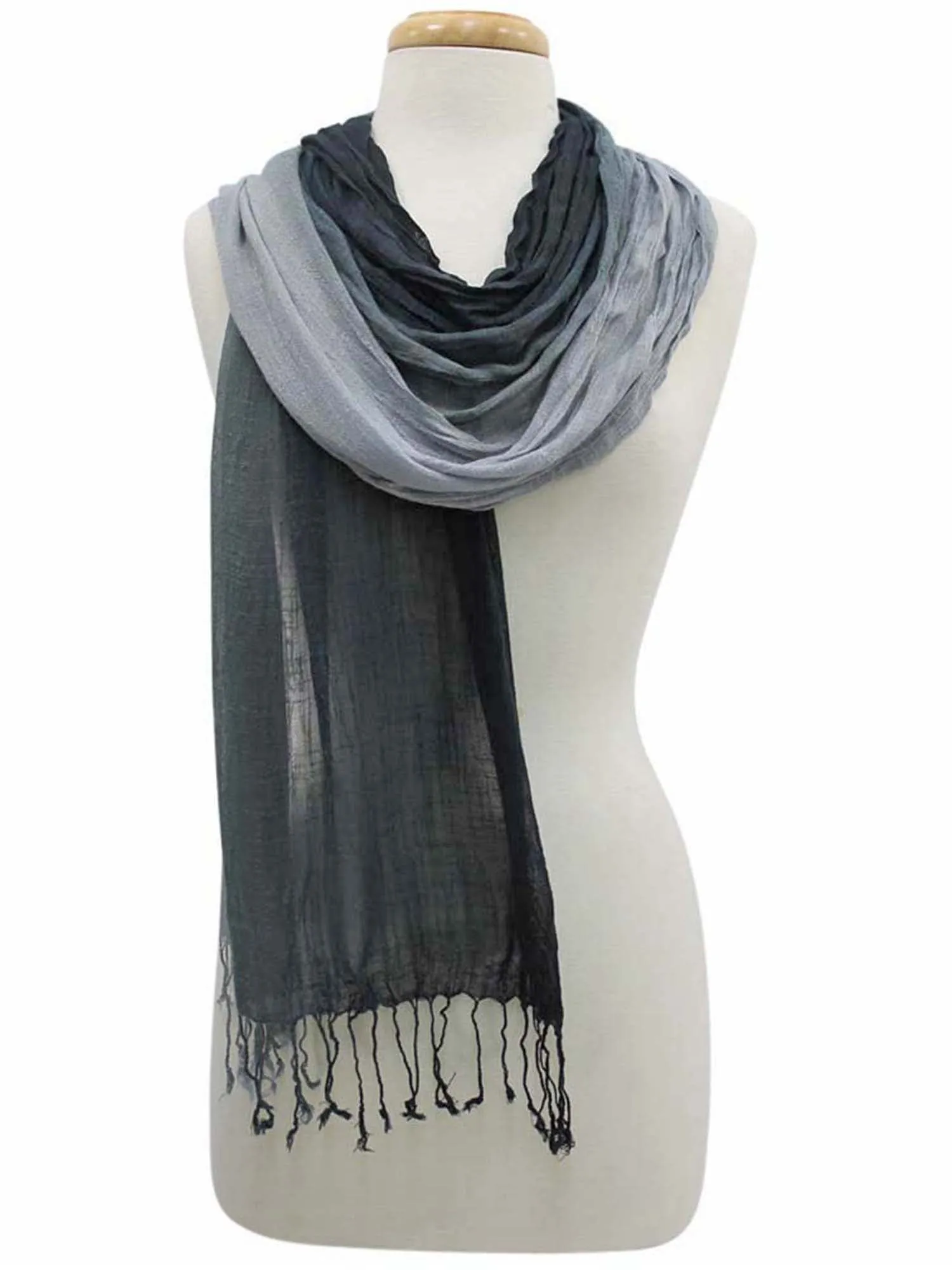 Black & Gray Pleated Long Scarf Wrap