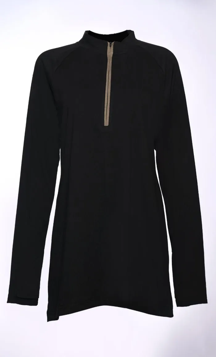 Black Casual T-Shirt with Half Zip Closure