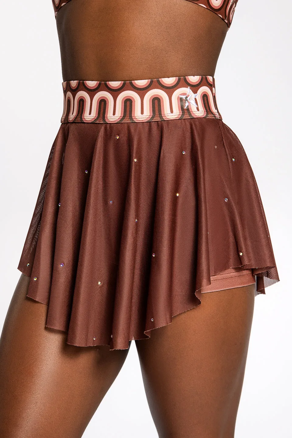 Black Girls Cheer Mesh Overlay Skirt in Mocha