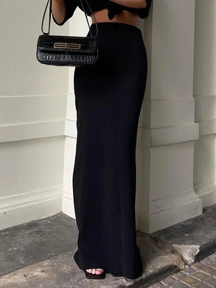 Black High Waist Seamless Elegant Summer 2024 Maxi Skirt