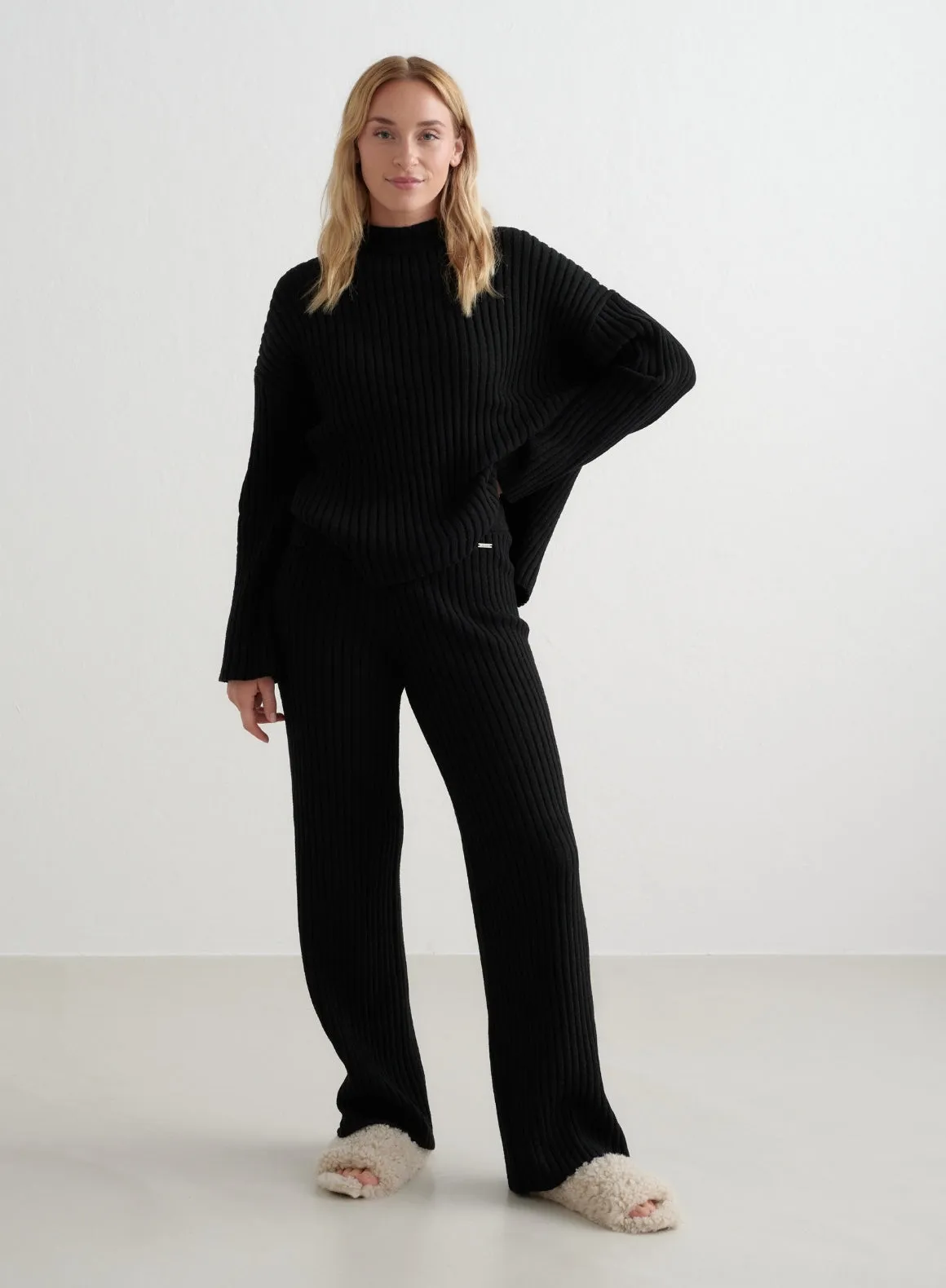 Black Rib Knit Pants