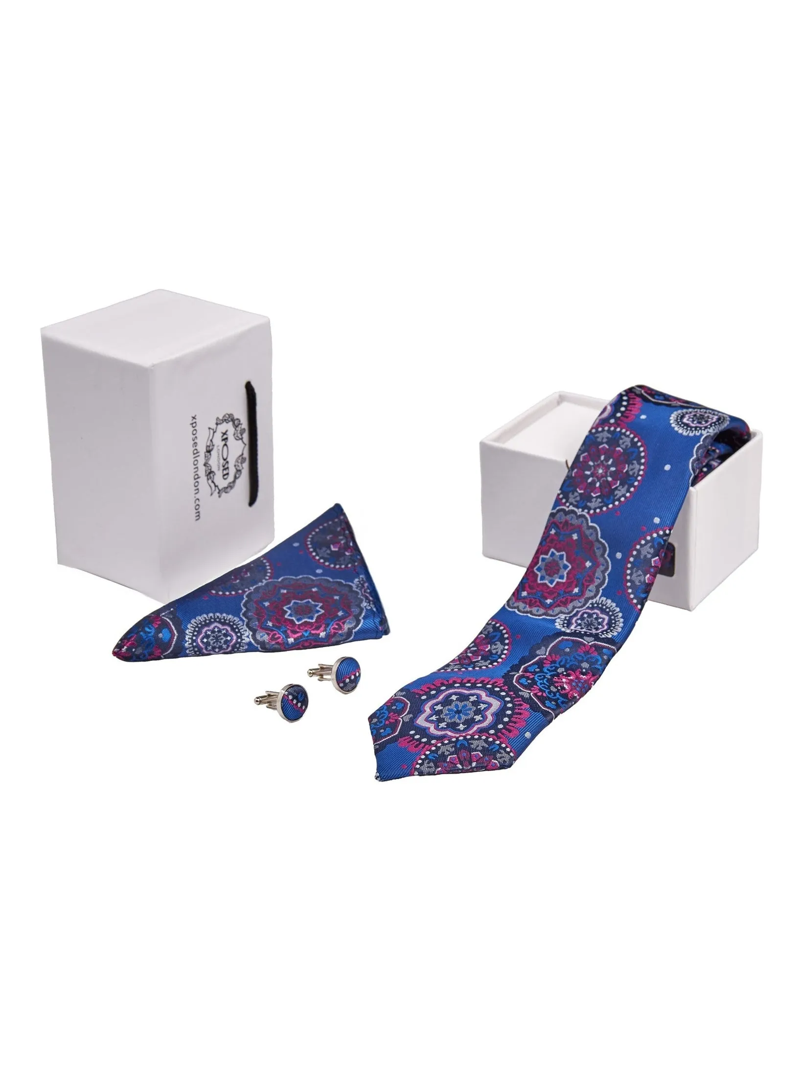 BLUE FLORAL PAISLEY NECK TIE SET