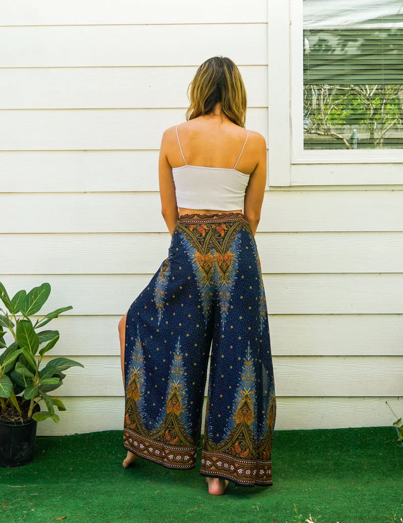 Blue Peacock Palazzo Wrap Pants