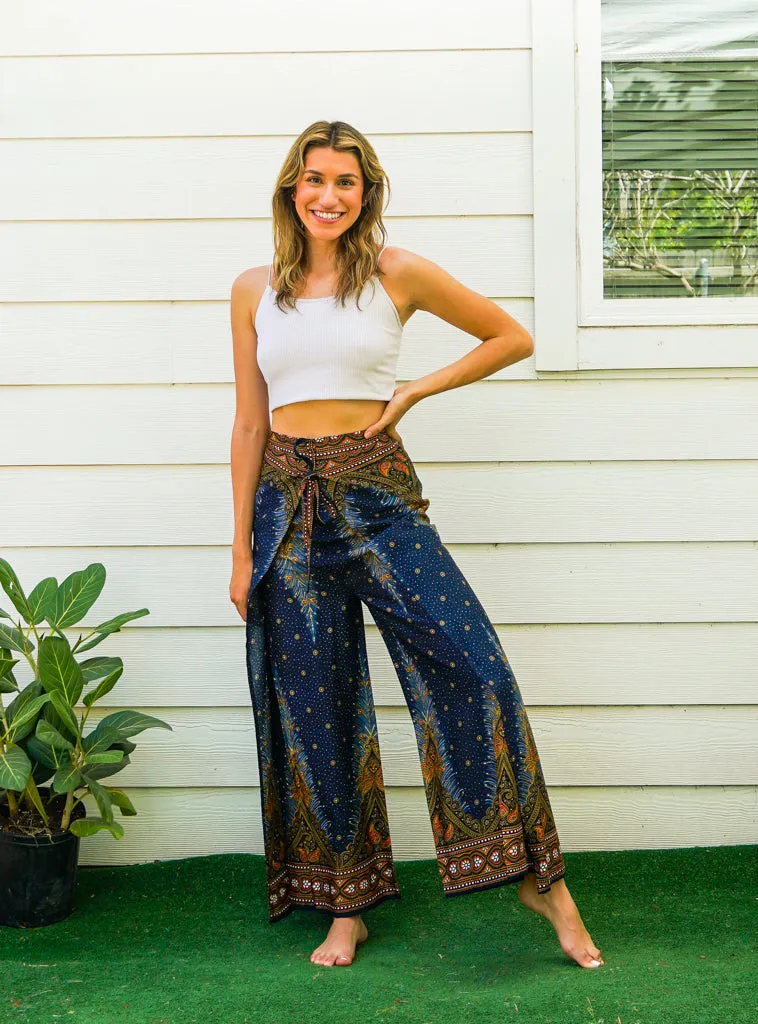 Blue Peacock Palazzo Wrap Pants