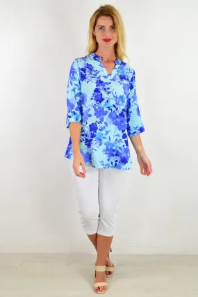 Blue Pop Of Colour Floral Tunic Top