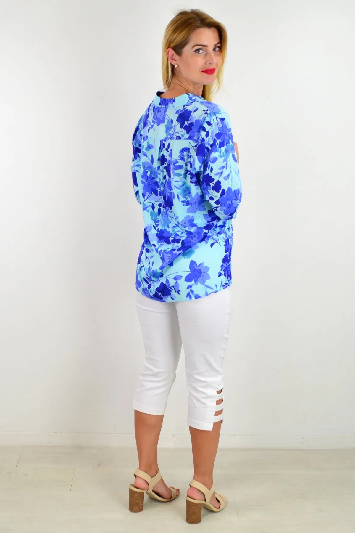 Blue Pop Of Colour Floral Tunic Top