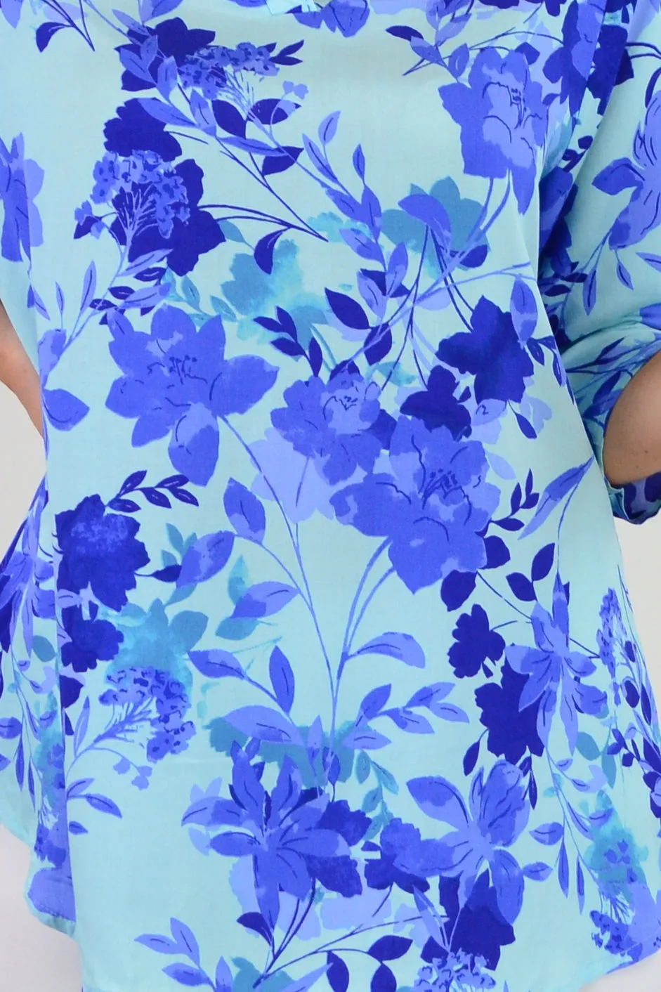 Blue Pop Of Colour Floral Tunic Top