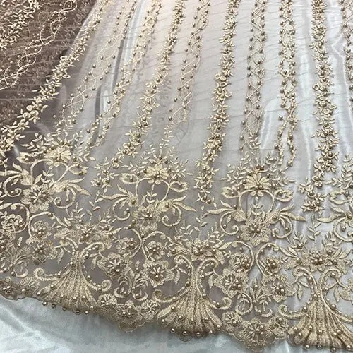 Blush design beaded fabric for bridal