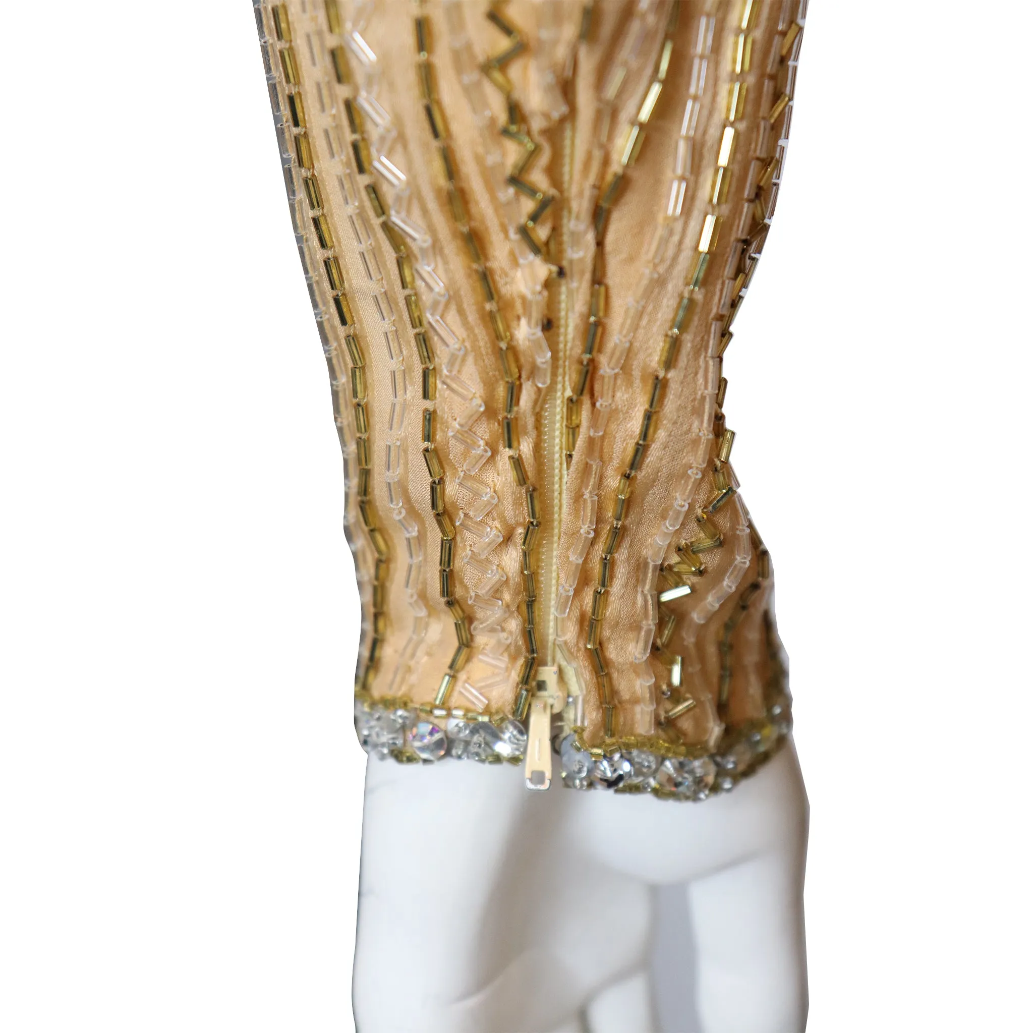 Bob Mackie High Collar Long Sleeve Gold Beaded Gown Circa 1990s