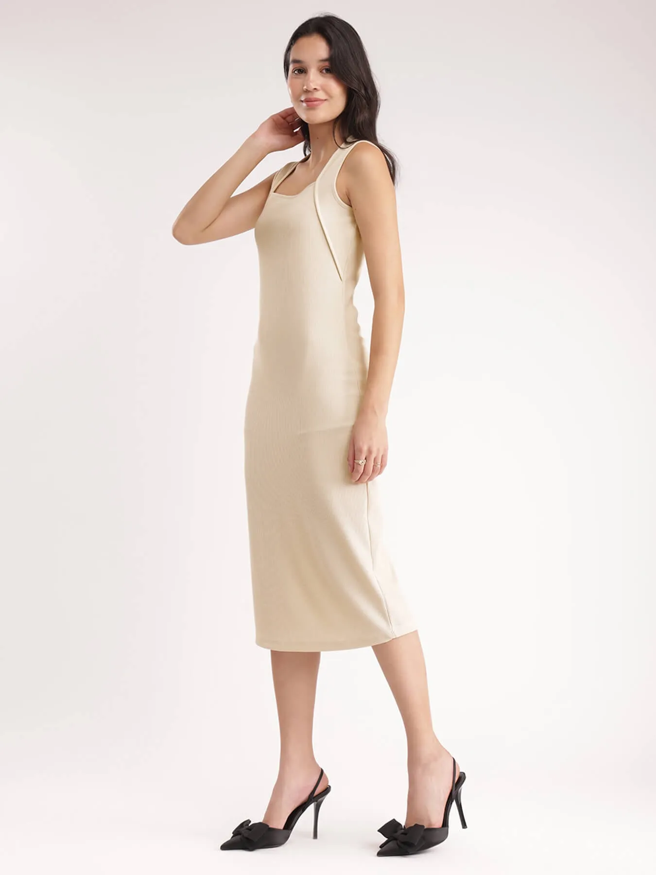 Bodycon Knitted Dress - Beige