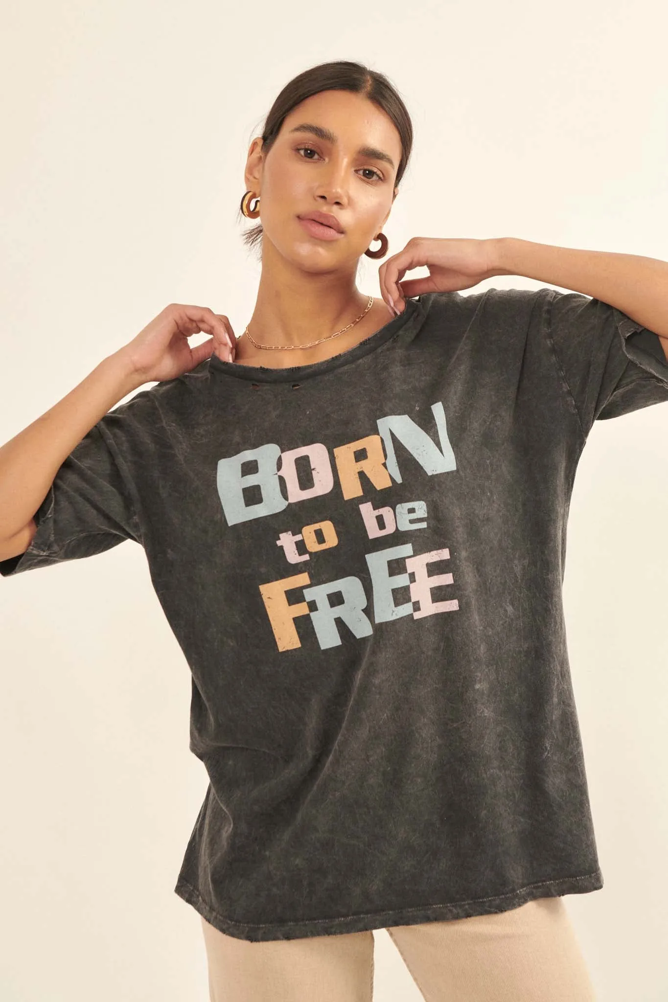 Born to Be Free Distressed Graphic Tee