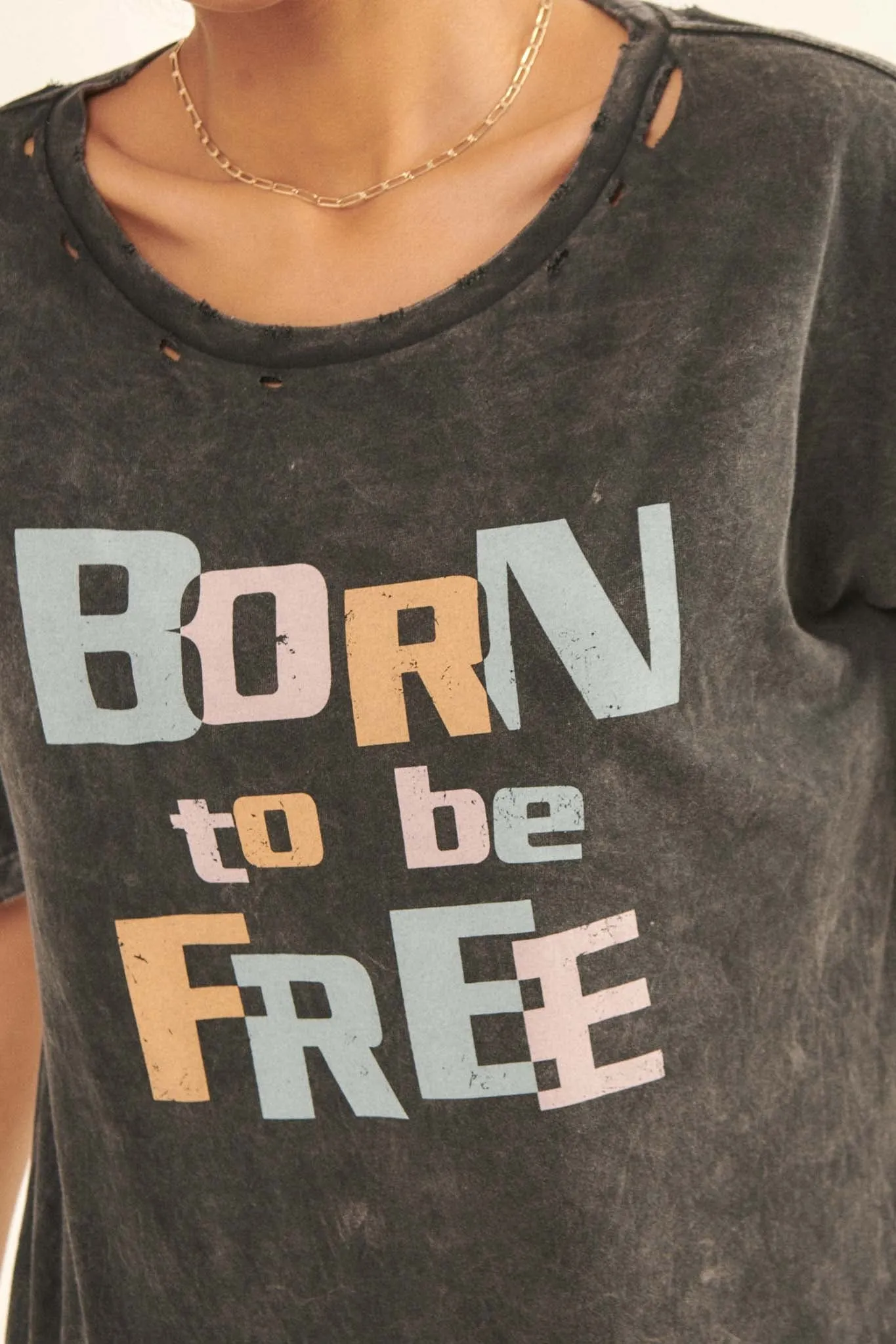 Born to Be Free Distressed Graphic Tee